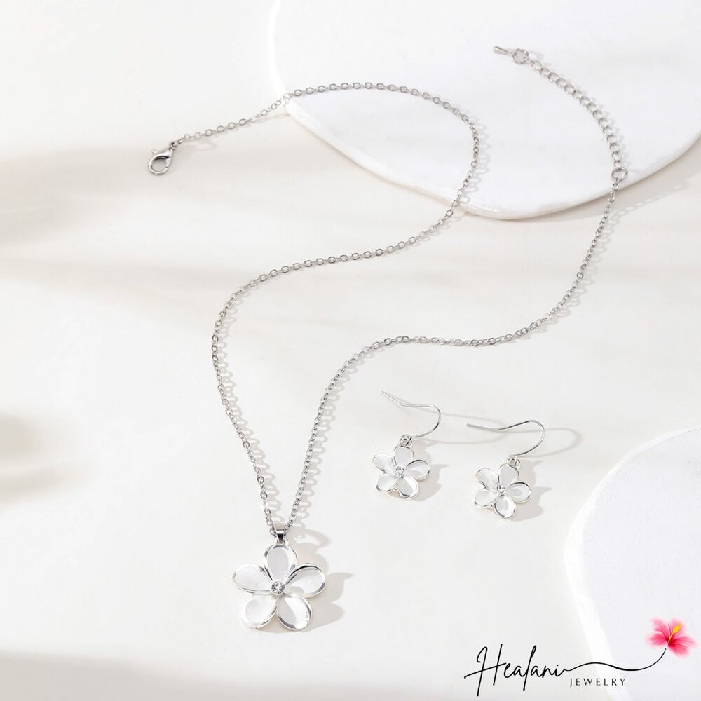 Silver Cubic Zirconia Plumeria Necklace